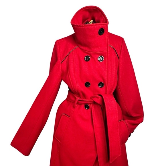 Vtg Y2K Guess Red Wool Blend Peacoat Jacket w/ Belt W Sz SM/M Winter Outerwear - Picture 4 of 16